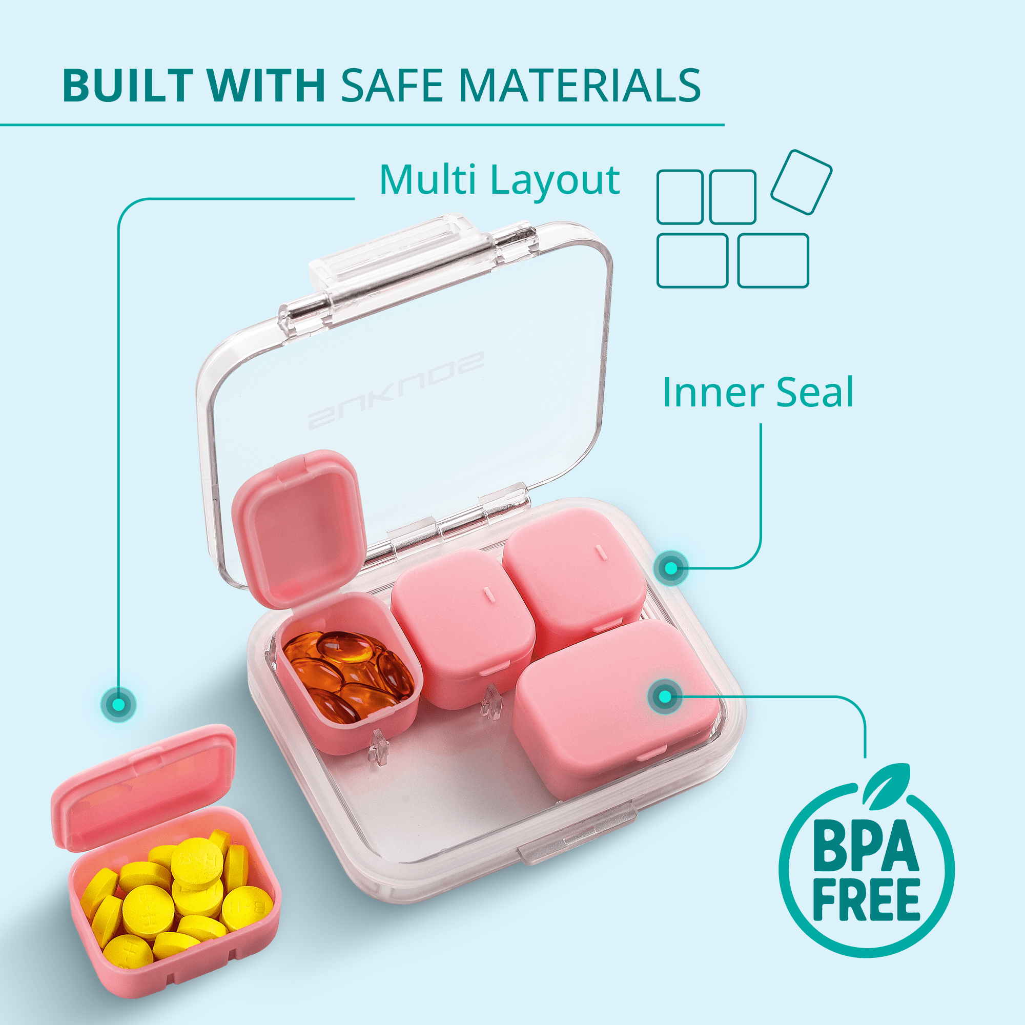 Sukuos Daily Use Multicase Pill Organizer 1 Pack, Easy to