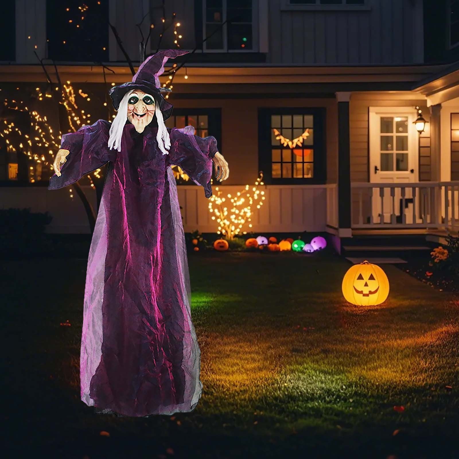 Sorcière Parlante Animatronique Grandeur Nature - Déco Halloween Extérieur - Violette Effrayante