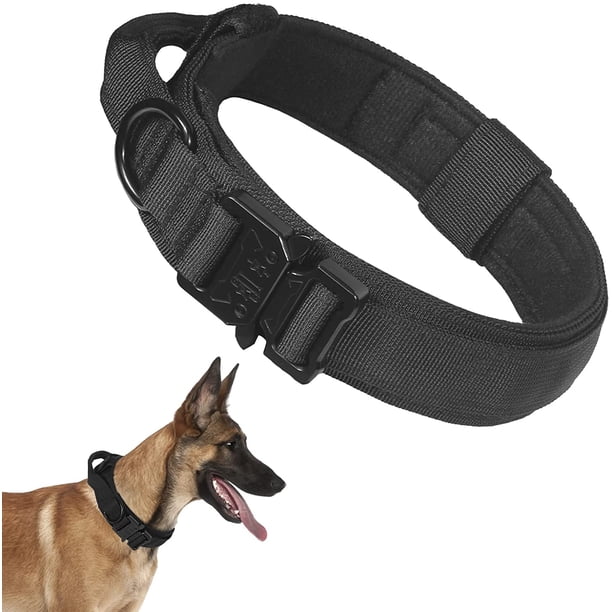 Collar táctico para perros con asa de control y hebilla metálica, ajustable, apto para perros de todos los tamaños y perros de trabajo especializados.