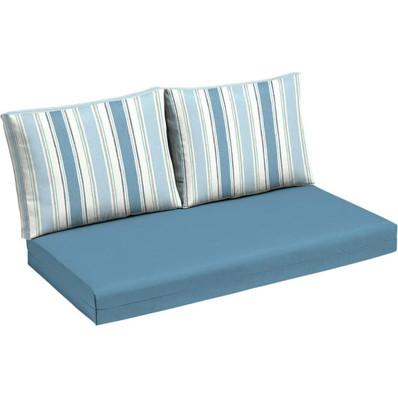 Arden Outdoor Loveseat Cushion Set, 48 x 24, Water Repellent, Fade Resistant, Cushion Set for Couch, Bench, and Swing 48 x 24, French Blue Linen Stripe