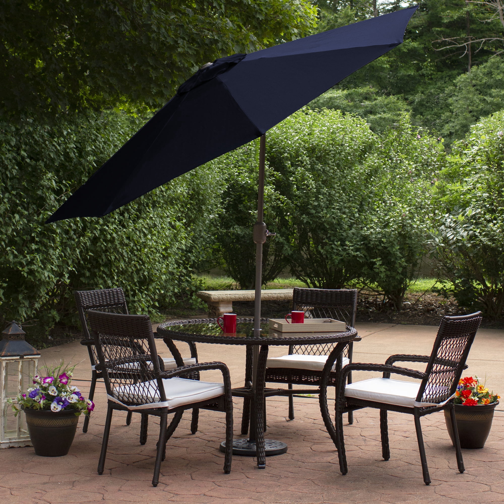Northlight 9ft Outdoor Patio Market Umbrella with Hand Crank and Tilt, Navy Blue