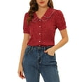 thumbnail image 1 of INSPIRAR CHIC Blusa Vintage para Mujeres con Lunares, Cuello Peter Pan, Mangas Cortas Abullonadas, Top S Rojo, 1 of 7