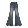 thumbnail image 2 of XQYLOS Girls Ruffle Flare Jeans High Waisted Baggy Denim Pants Elastic Waist Straight Leg Cute Trousers for Teens Youth, 2 of 7