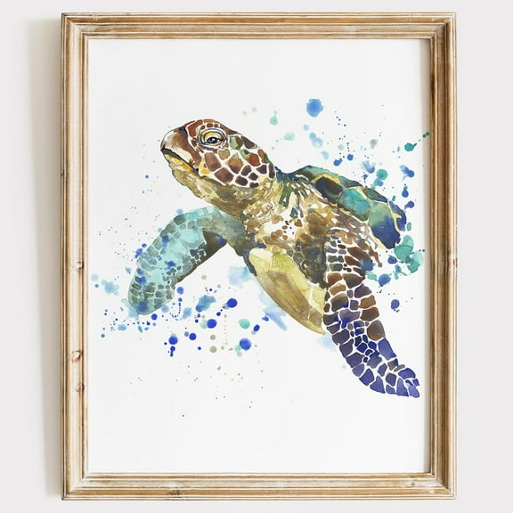 Aaheei Sea Turtle Wall Art Print | Beach Wall Decor | Farmhouse Decor | Office Wall Decor | Bathroom Decor Wall Art