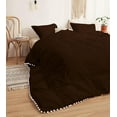 thumbnail image 4 of DNG Creations 3 Piece White Pom Pom Duvet Cover with Zipper Closure, 100% Egyptian Cotton, 800 Thread Cotton ( Oversized Queen - Solid Chocolate ), 4 of 5
