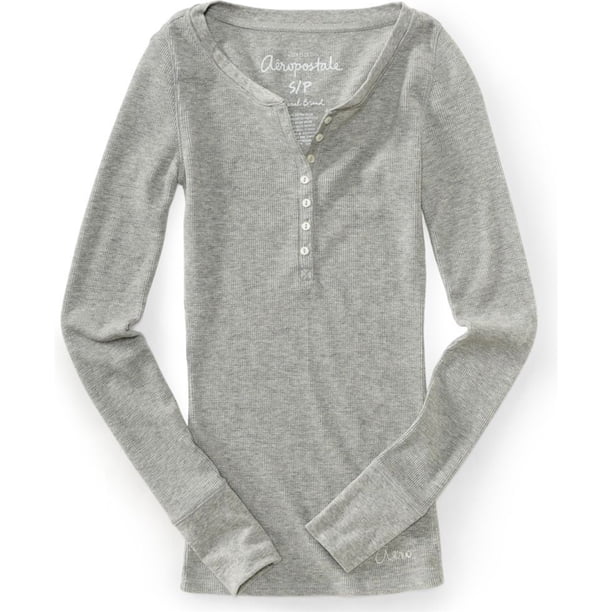 Camiseta henley Aeropostale de punto brillante para mujer gris XS