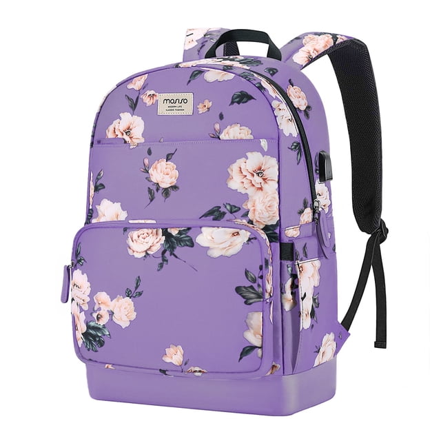 Mochila para portátil MOSISO Camellia de 15,6 a 16 pulgadas, poliéster, color morado
