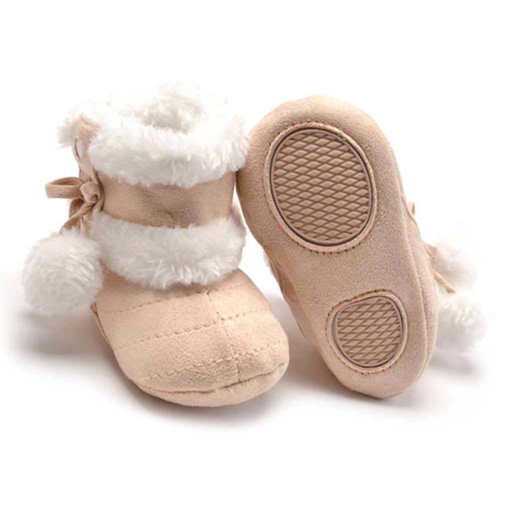 Winter Warm Newborn Baby Infant Rubber Soled Shoes with Cute Pompon ...