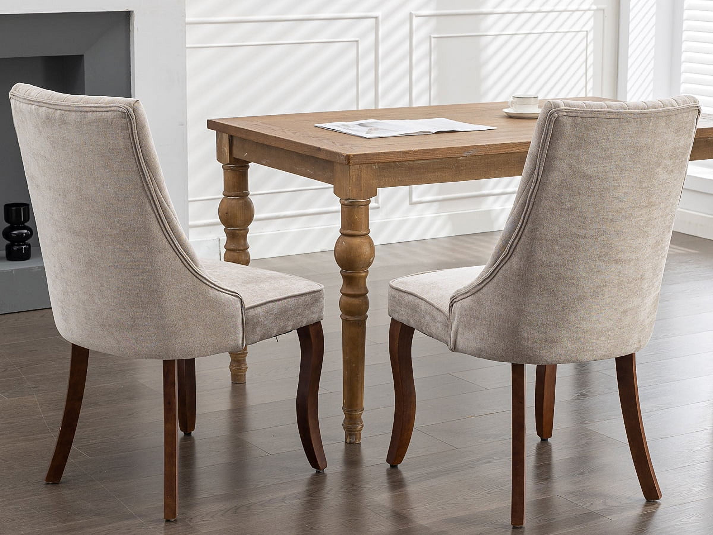 Beige Mid Century Dining Chairs Set of 6, Modern Kitchen & Dining Room Chairs Set of 6, Fabric Upholstered Kitchen Chairs for Dining Table, Sillas de Comedor, Wood Legs (Beige, 6 Pcs)