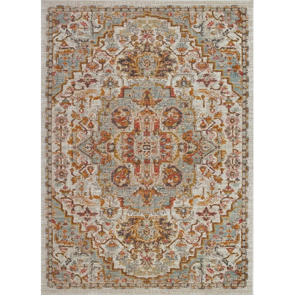 Ladole Rugs Timeless Collection Frieda Made in Turkey Vintage Style Area Rug Carpet in Cream Beige, 5x8 (5'3" x 7'5" , 160cm x 230cm)