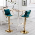 thumbnail image 3 of Velvet Bar Stools Set of 2, Pure Gold Plated Swivel Counter Height Bar Stools with Height Adjustable, 360 Degree Rotation Upholstered Bar Chair with 1 Thick Pillow for Dinning Room and Bar, Blue, 3 of 8