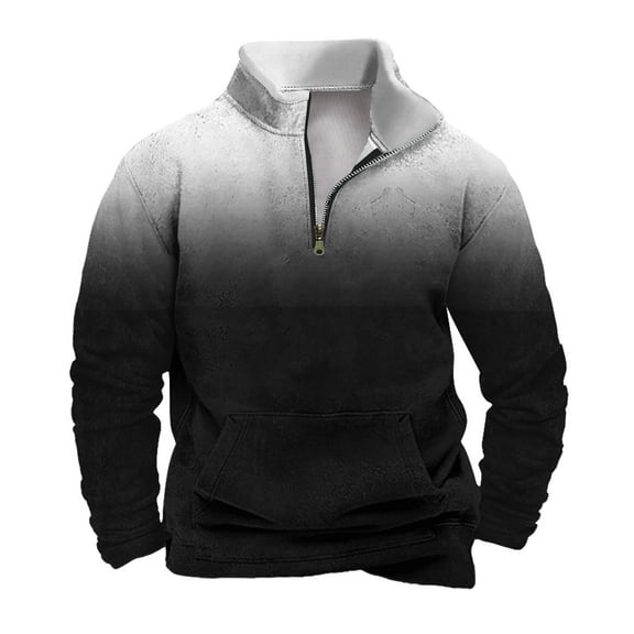 zfwon Mens Long Sleeve Sweatshirts Oversized Gradient Stand Collar Pullover 1/4 Zip Jumpers Casual Sports Sweatshirts Fleece Pullover Lightweight Sports Leisure Tops