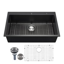 33 Inch Granite Kitchen Sink, Black Single Bowl Top Mount Drop-In Sink for RV Bar