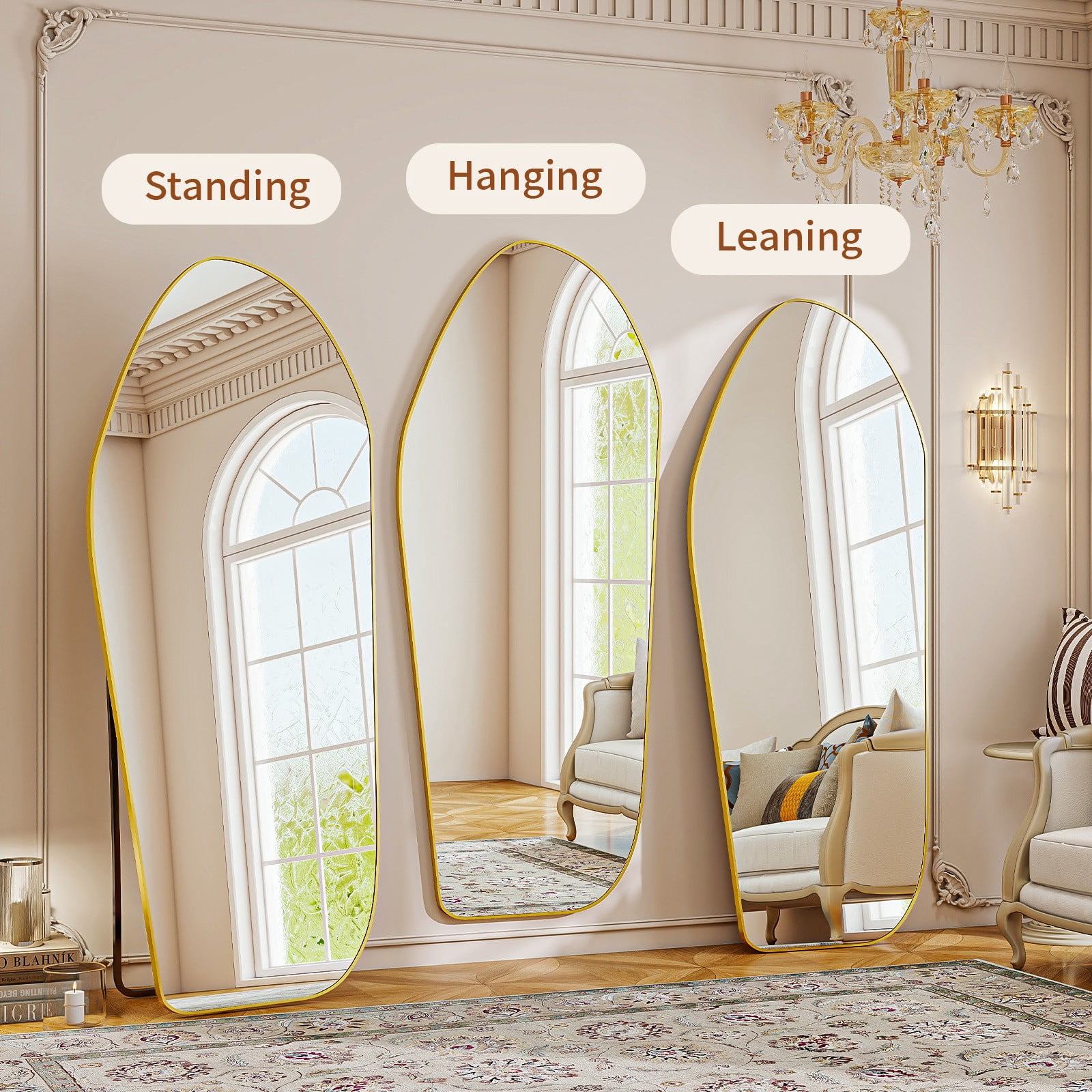SHATTERVIEW 67"x24" Full Length Mirror Floor Mirror Irregular Decorative Wall-Mounted Mirror, Gold