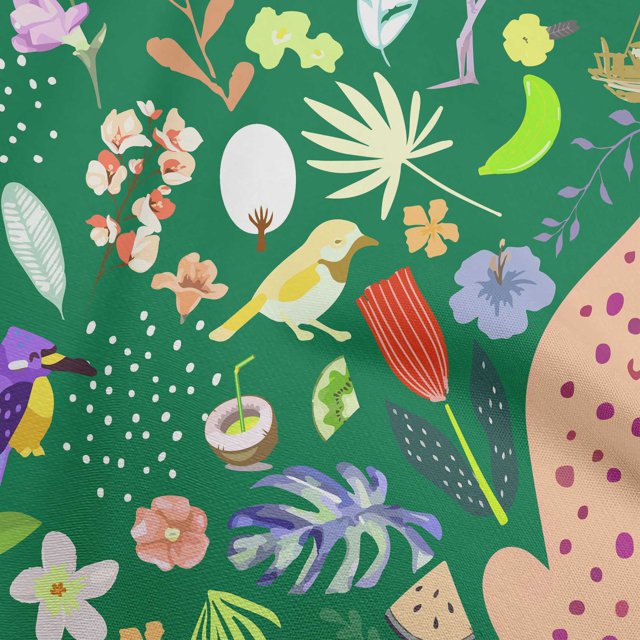 oneOone Velvet Green Fabric Tropical Animal Craft Projects Decor Fabric Printed By The Yard 58 Inch Wide