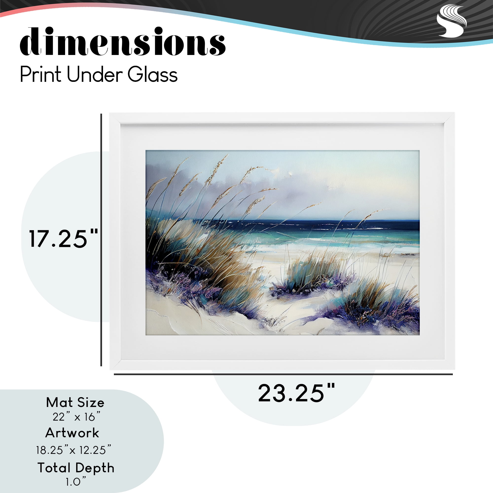 Euphoria Beach Dunes White Framed Print Under Glass, design by Sasha