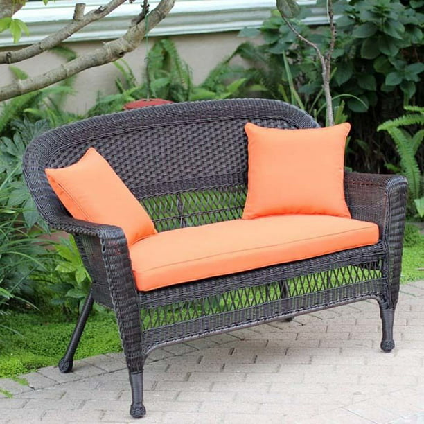 Resin Wicker Patio Loveseat Cushion And Pillows By Jeco 