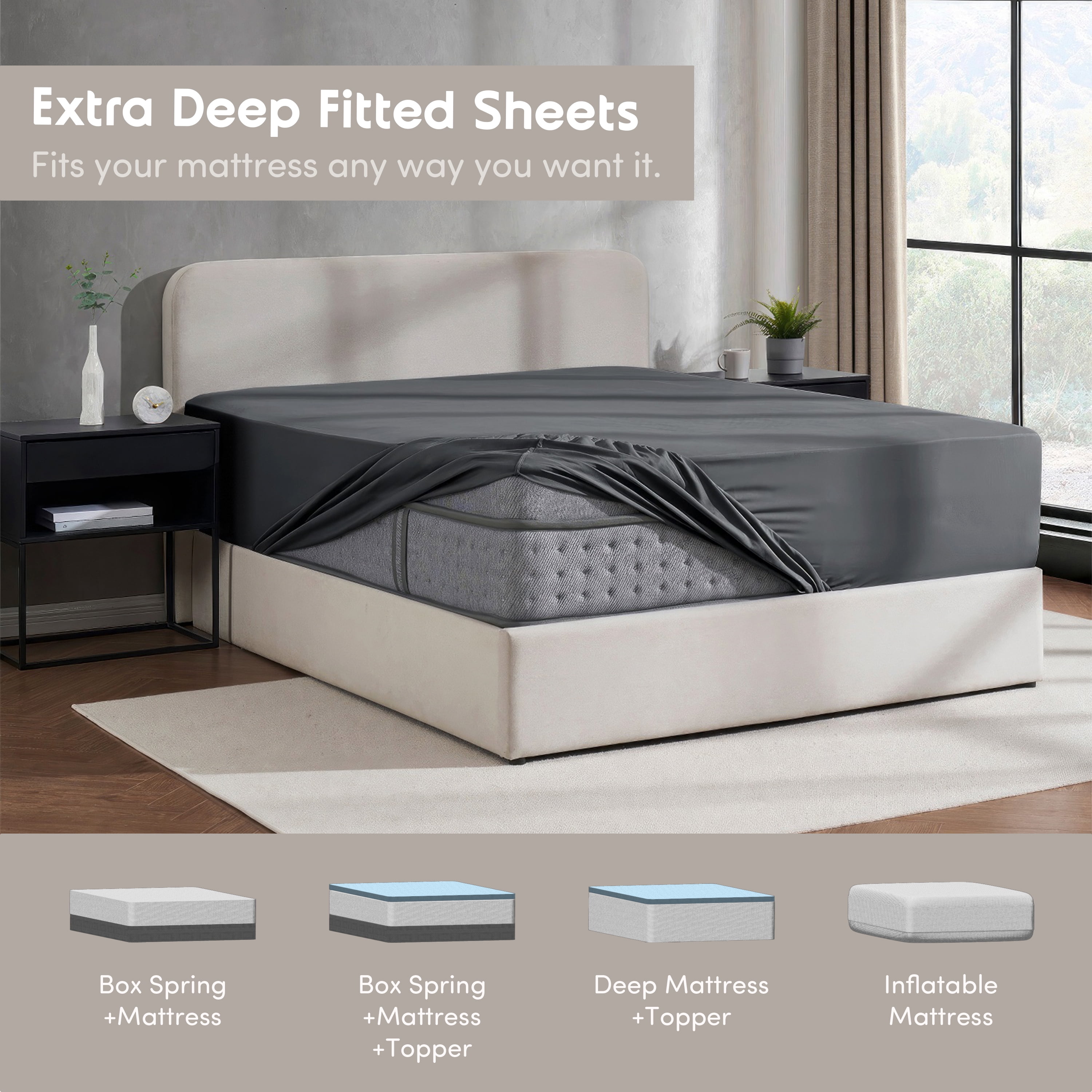 Lammaloe 2 Pack Extra Deep Pocket Full Size Fitted Sheet Only, Fits 18" to 24" Mattress, Soft Microfiber Fitted Bed Sheet, Charcoal Gray
