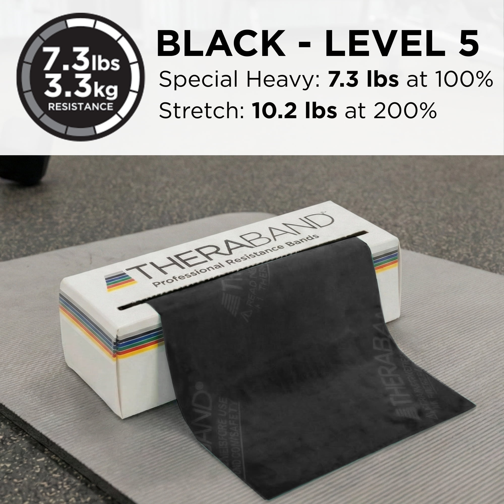 THERABAND Resistance Bands, 6 yd Roll, Black, Special Heavy Thickness, 7.3 lbs Resistance, Level 6