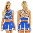 thumbnail image 1 of Aislor Ensemble de Crop Top Cheerleader pour Femmes avec Jupe Plissée Mini Uniforme Cheerleading Bleu S, 1 of 7