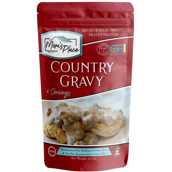 Mom's Place Gluten-Free Dairy Free Country Gravy Mix, Nut Free, Soy Free, Corn Free, Non-GMO, Rich, Creamy Gravy for Breakfast & Dinner