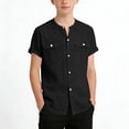 thumbnail image 2 of Bovxnpu Boys Short Sleeve Button Down Shirts School Uniform Dress Shirt Linen Like Crew Neck Shirt Casual Open Front Tees, 2 of 8