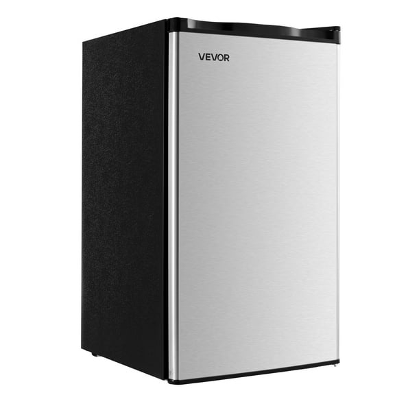 VEVOR Mini Fridge, 3.2 Cu.Ft, Single Door Compact Refrigerator, Adjustable Temperature,Glass Shelf, Energy Efficient Small Refrigerator,Reversible Door, Low Noise,for Bedroom Dorm Office,Stainless