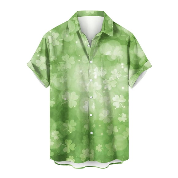 lcziwo Mens St. Patrick's Day Button Down Shirt 2024 Green Shamrock Printed Aloha Shirts Tops Short Sleeve Casual Hawaiian Shirts for Men Beach Blouses,M-4XL XXXXL