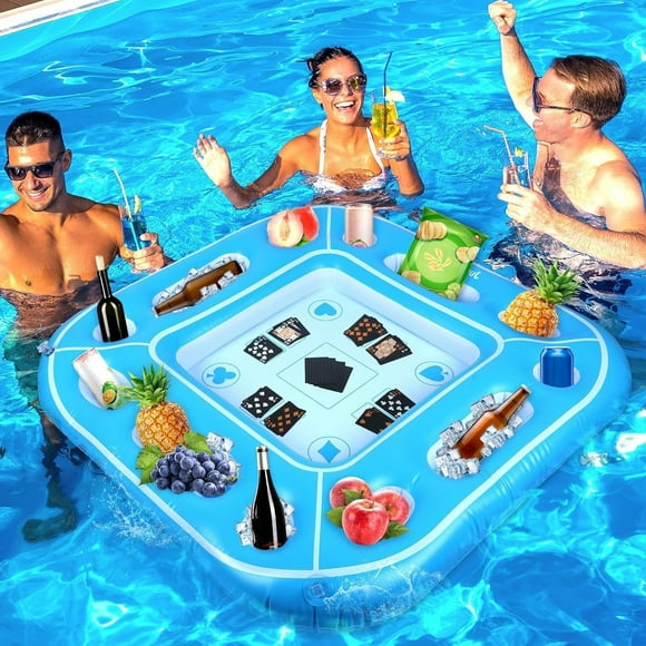 FANNGYX Floating Pool Game Table, Inflatable Hot Tub Tray Card Table with Cooler Containers, Pool Accessories for Summer Beach Parties LG618-395