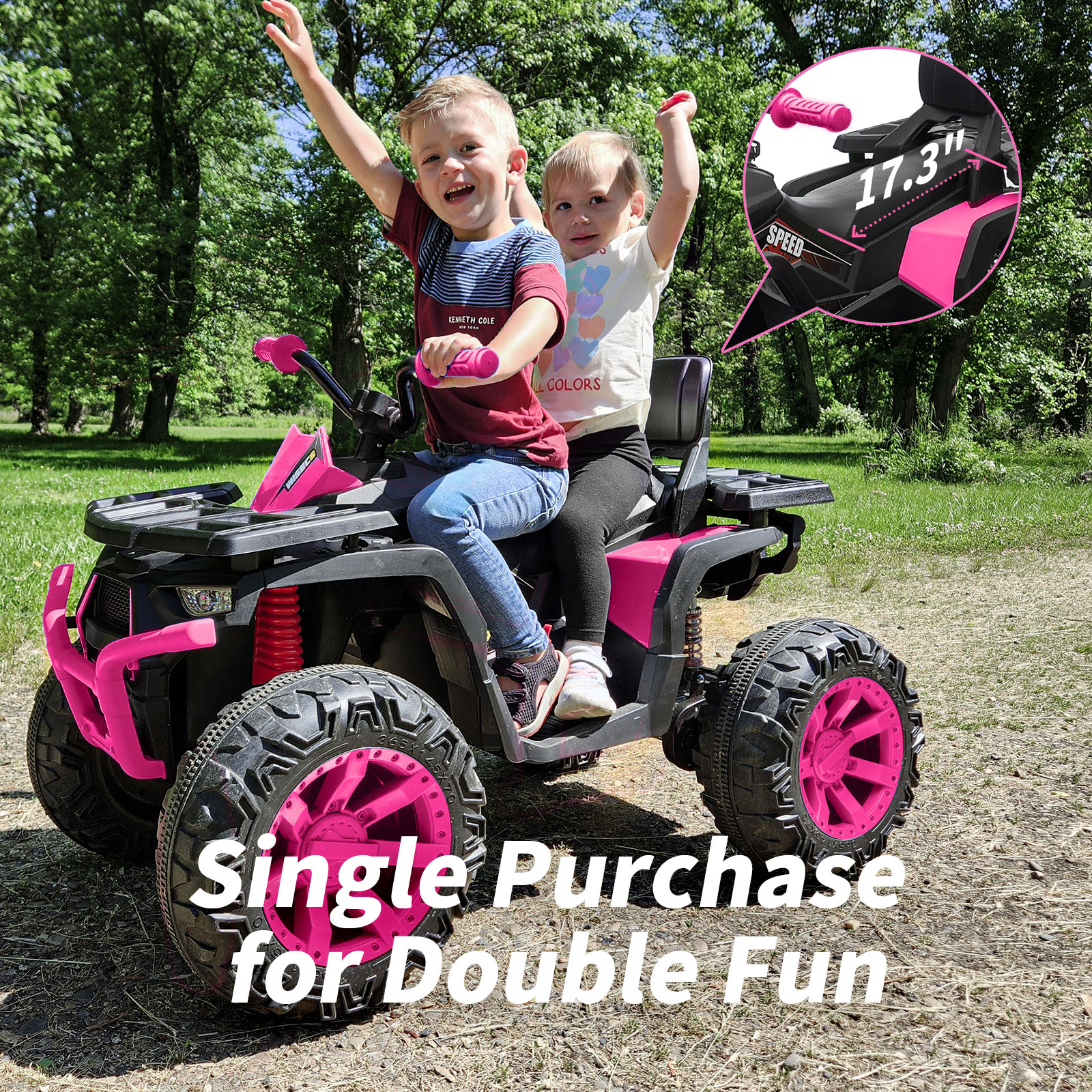 Hikiddo Kids ATV 4-Wheeler, 24 Volt 4WD Ride On Toys for Big Kids w/ 2 Seater, 4x200W Motor, 5.6Mph Max Speed - Rose Pink