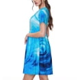thumbnail image 2 of Gukieu Blue Shell Print Women's Short Sleeve Dress, Elastic Waistband A-line with Pockets Summer Dress, Suitable for Daily Leisure, Work, Vacation, 2 of 6