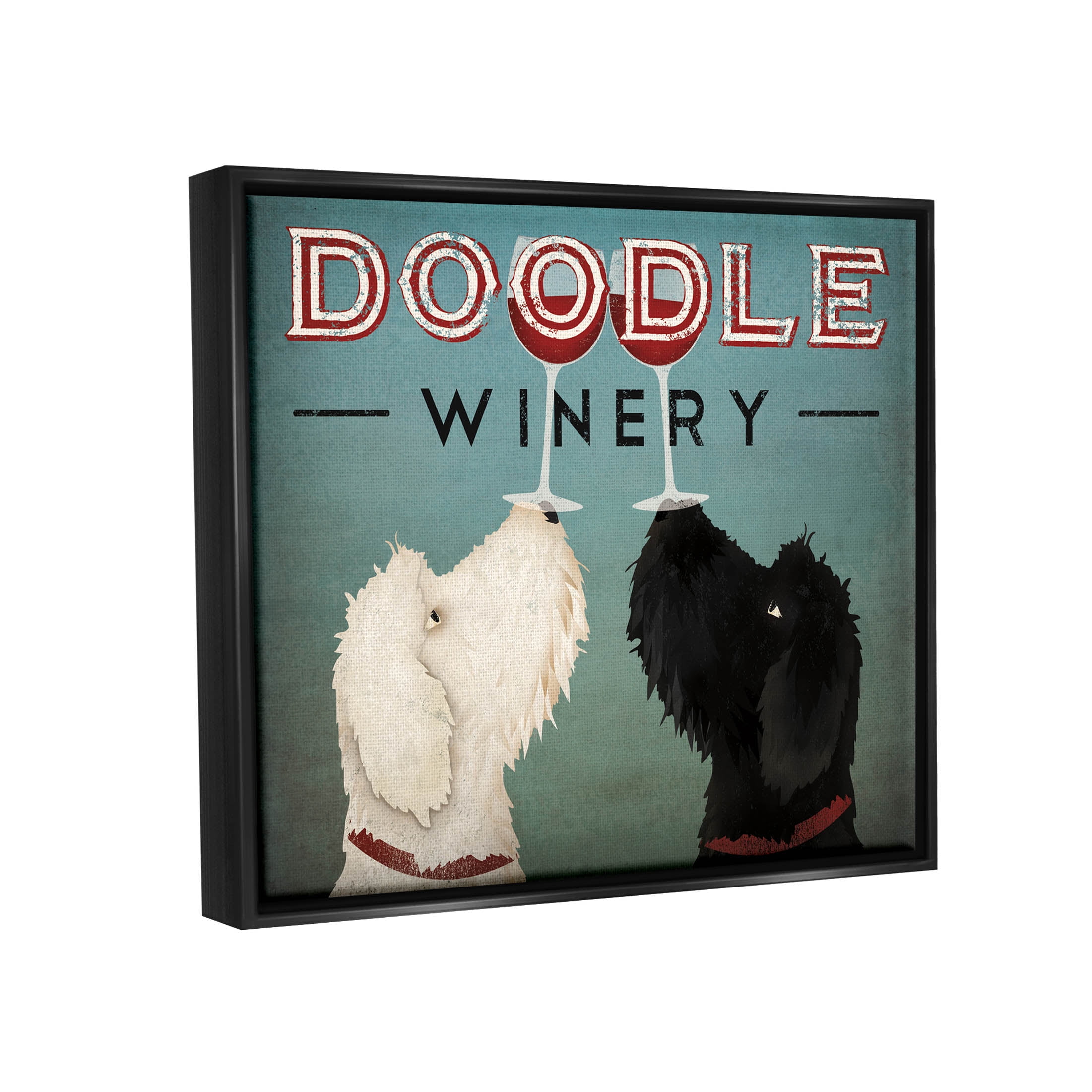 Stupell Industries Antique Winery Dogs Sign Graphic Art Jet Black Floating Framed Canvas Print Wall Art, Design by Ryan Fowler
