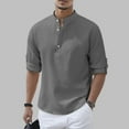 thumbnail image 4 of Caqnni Mens Linen Shirt, Casual Button Up Down Shirts for Men, Beach Long Sleeve Essential Business Top Clothes for Summer (Dark Gray,XL), 4 of 5