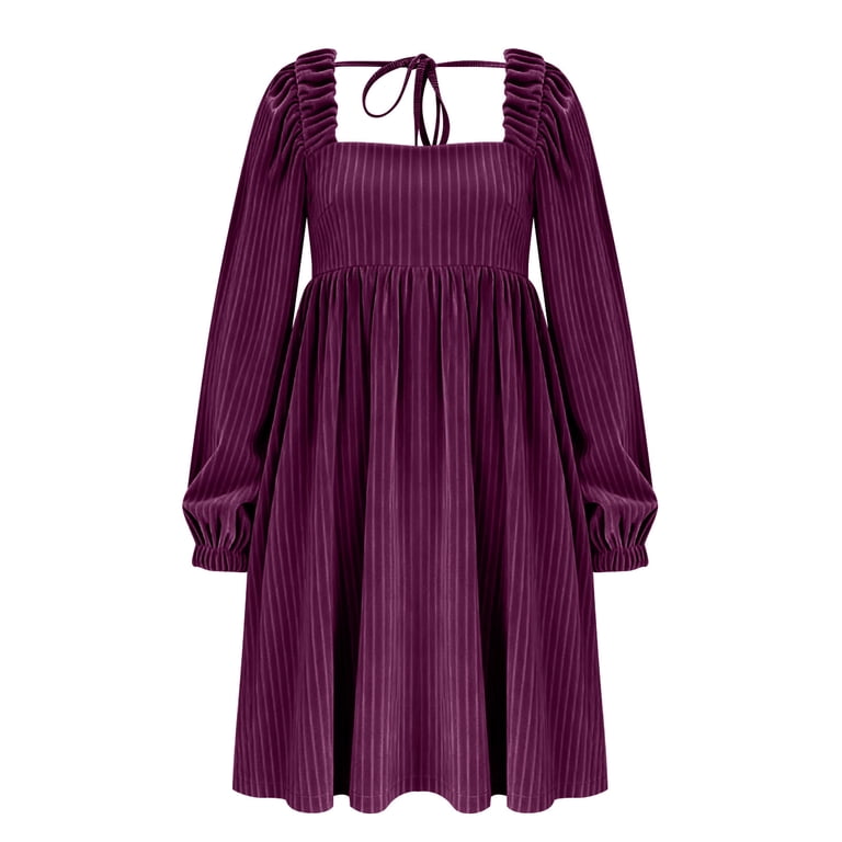 MELDVDIB Dresses for Women Velvet Ribbed Knit Long Sleeve Oversized Spring  Fall Midi Dress Square Neck Fashion Casual Outfits - Walmart.com