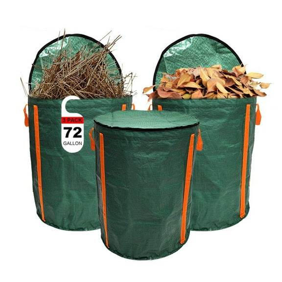 WKSCLPAI 3 Pack 32 Gallon Yard Waste Bags, Reusable Heavy Duty Collapsible Garden Leaf Bags with Durable Handle, Stand-Up Yard Waste Bin with Lid for Leaves, Lawn Debris & Grass Clippings