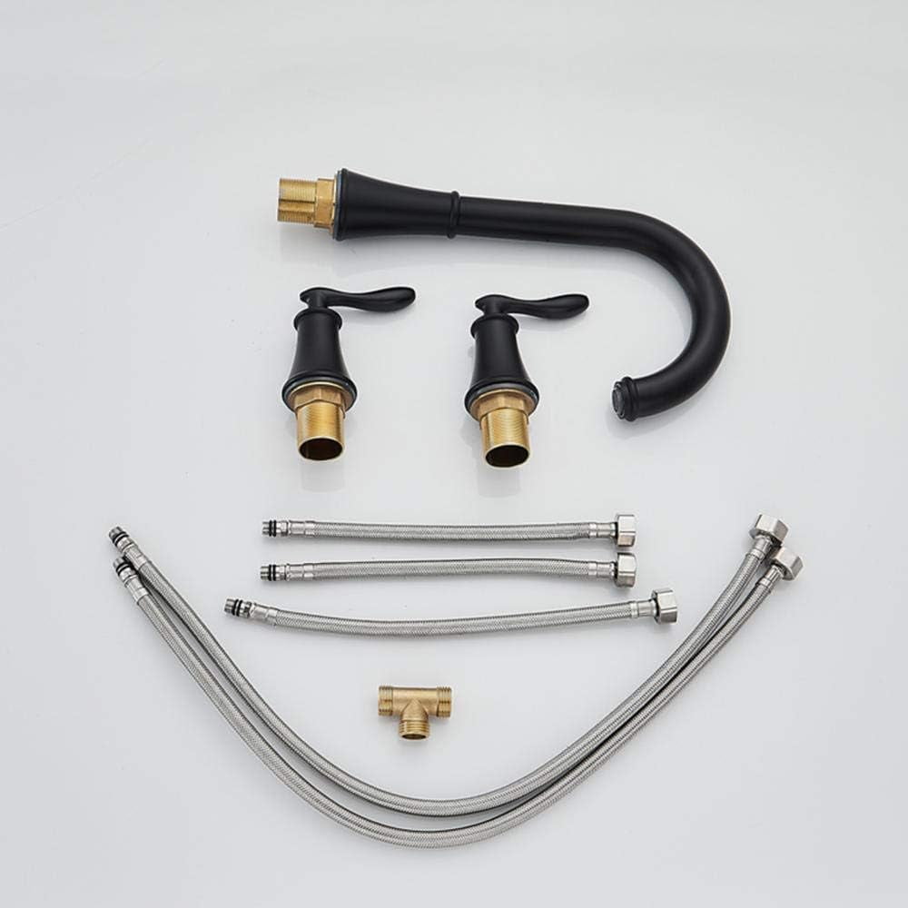 Bathroom Sink Faucet 3 Hole Black Hot and Cold 360° Rotation Brass Bathroom Faucet for Sink