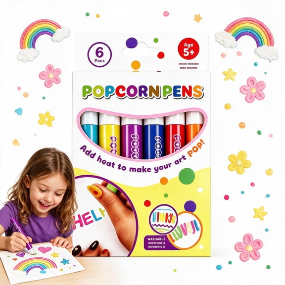 Popcorns Pens - Magic Popcorns Pen 3D Magic Colour DIY Bubble Popcorns Drawing Pens with Magic Ink Pen Creative Marker for Scrapbooks