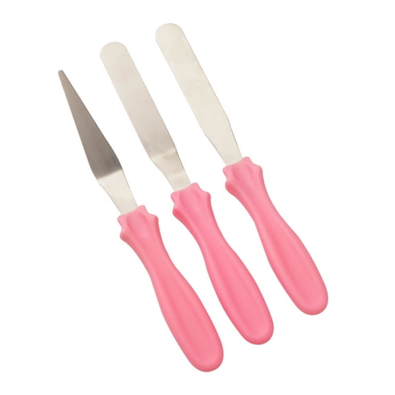 Leodye 3-piece Baking Spatula & Smoothing Knife Set Straight Curved Design Cake Decorating Piping Tool Accessory -0.98x8.85 in