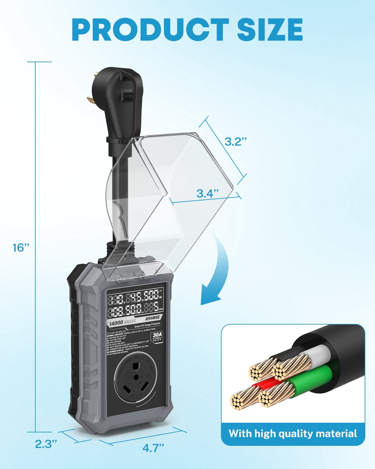 Kohree RV Surge Protector 30 Amp, 125V 14000 Joules RV Circuit Analyzer with High/Low Voltage Protection for Camper Travel Trailers
