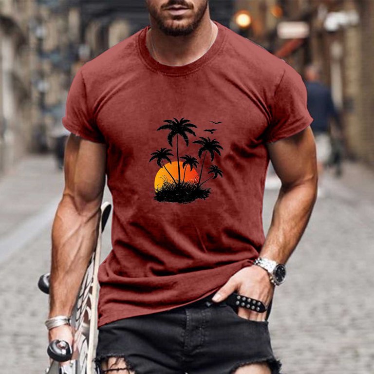 PBNBP Men T Shirt,Mens Slim Fit Tshirt Casual Crewneck Short Sleeve T Shirt  Palm Trees Print Performance Athletic Gym Shirts Summer Daily Street Shirts  