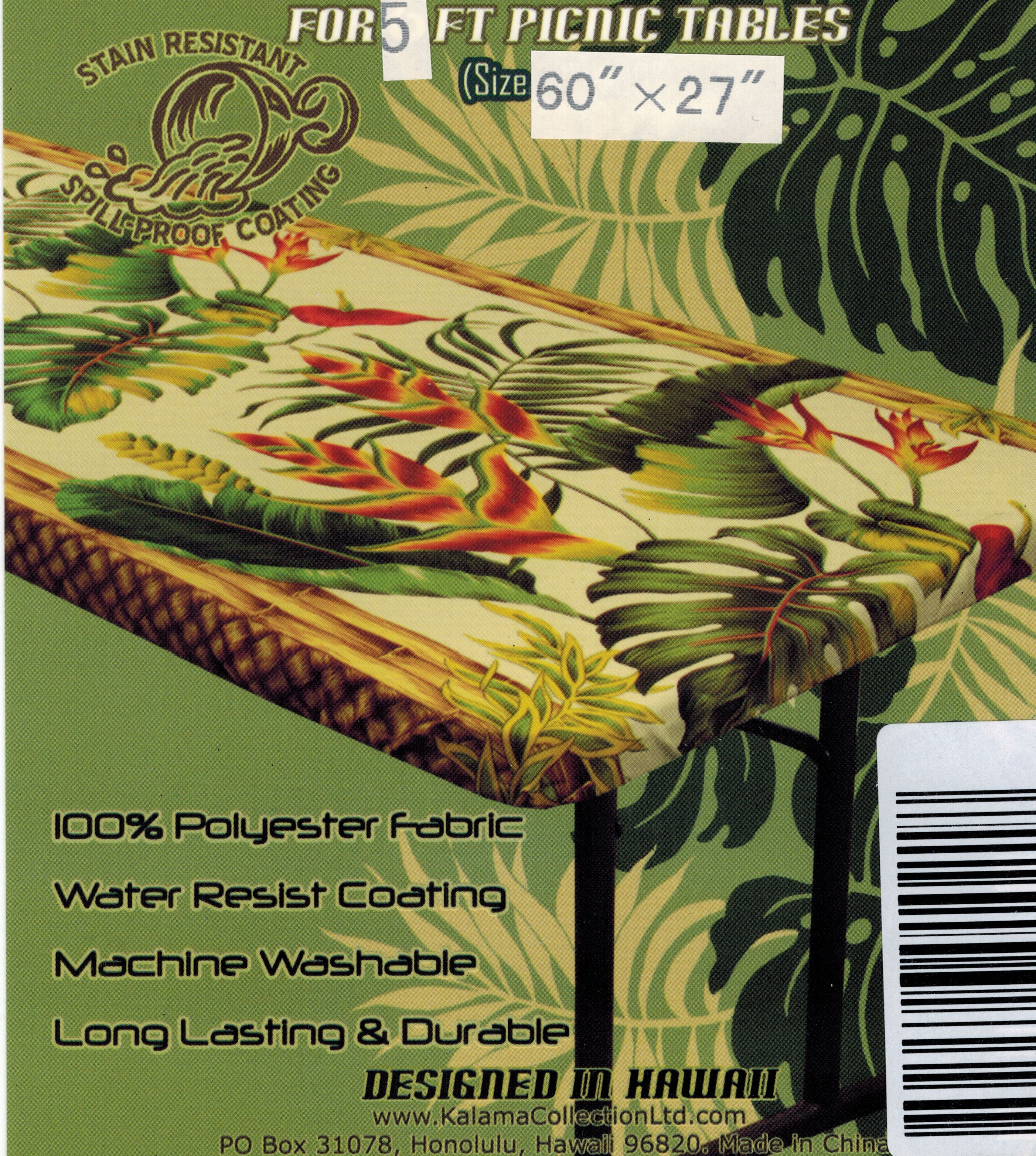 Hawaiian Tropical Flower fitted Tablecloth cover (Fits 5 feet picnic tables  60x27