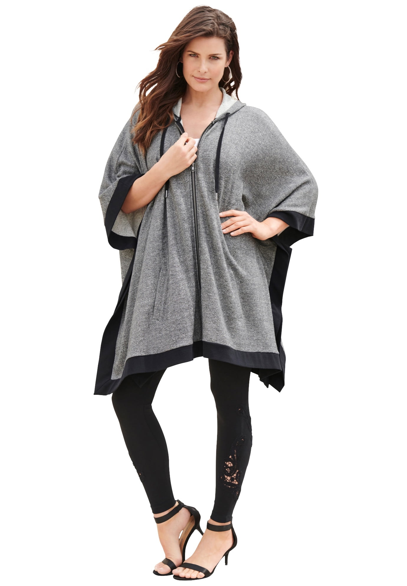 Roamans Womens Plus Size Cold-Shoulder Hooded Pullover 