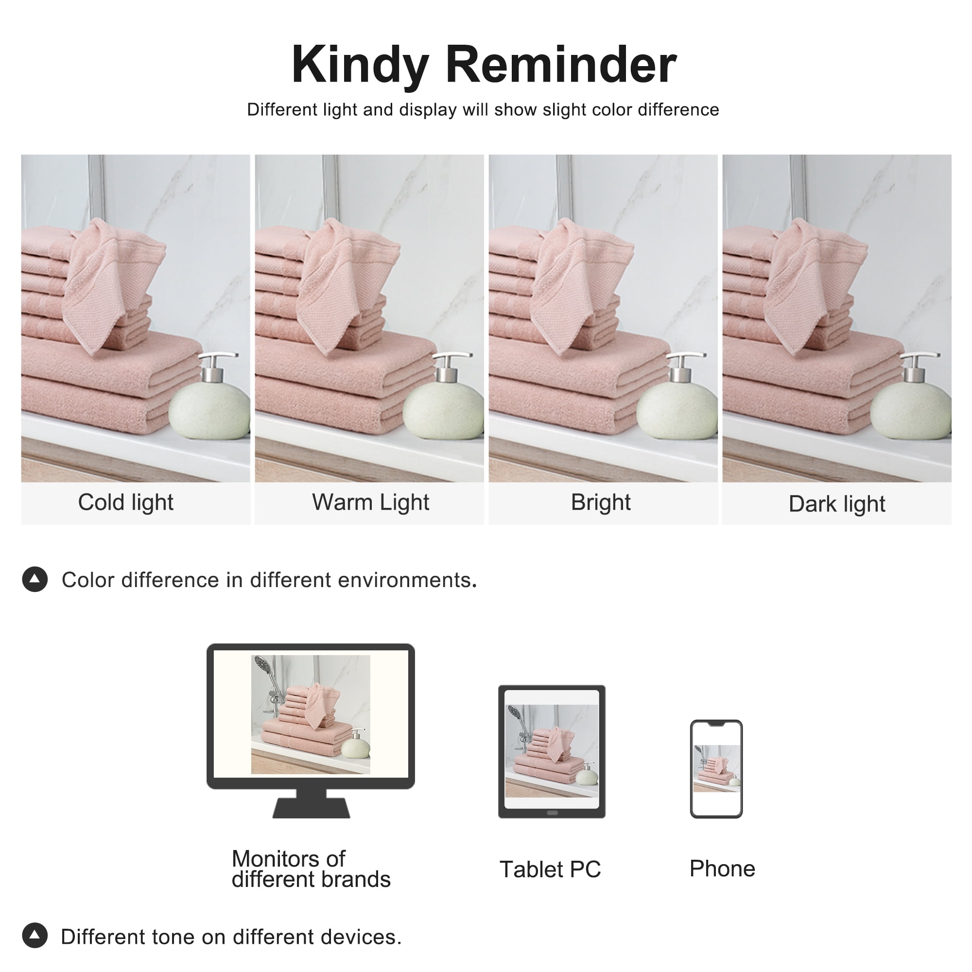Unique Bargains 100% Combed Cotton 8 Piece Towel Set Soft 600 GSM Luxury Absorbent Misty Rose