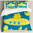 thumbnail image 3 of Rubber Duck Duvet Cover Set, Duckies Swimming in the Sea a Submarine Party Nautical Print, Decorative 2 Piece Bedding Set with 1 Pillow Shams, Twin Size, Navy Blue, by Ambesonne, 3 of 3