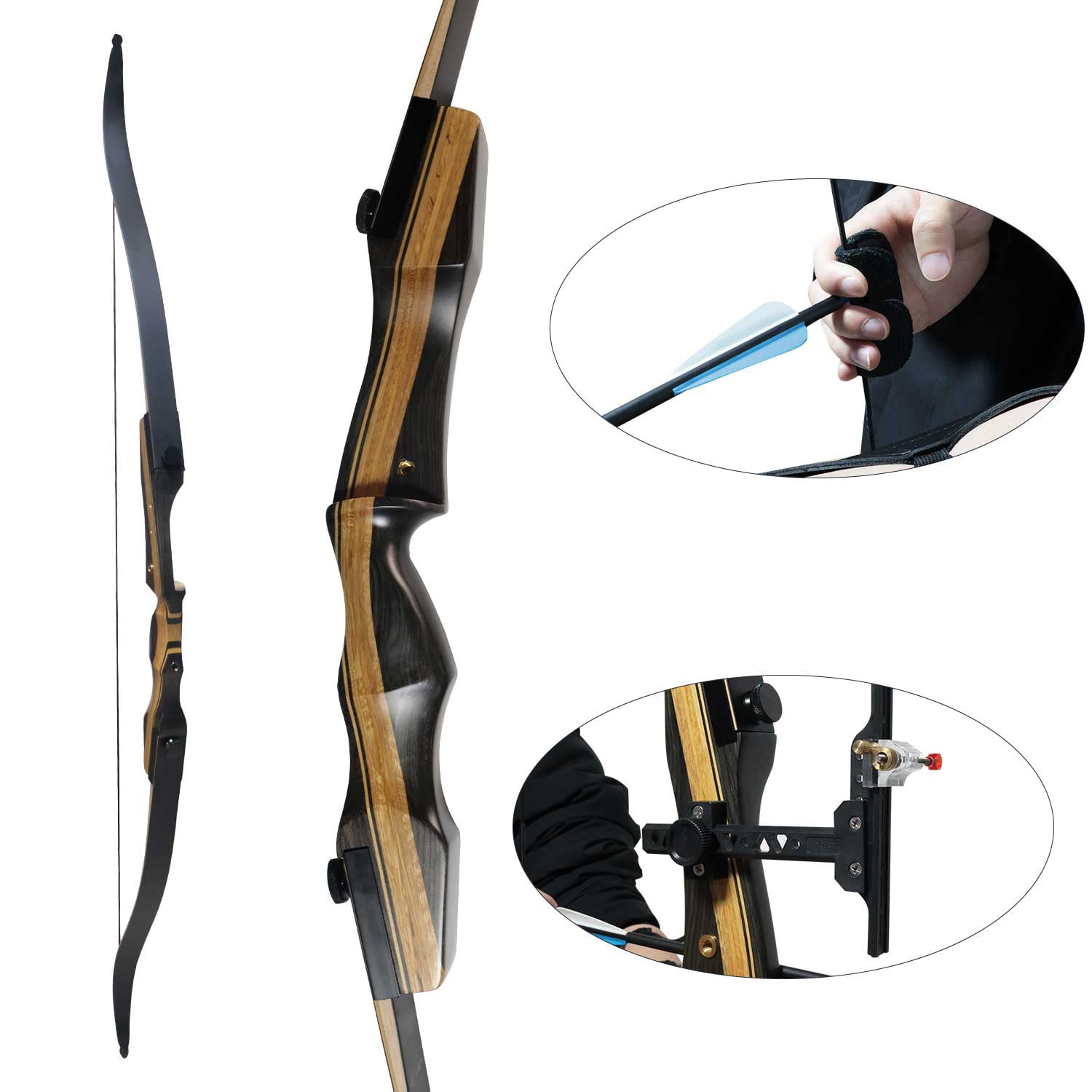Clianle 62" Recurve Bow Set for Beginners, Teenagers, and Adults, Wooden Takedown Recurve Bow Package for Outdoor Hunting, Shooting Practice, or Competitive Shooting,30 Lbs