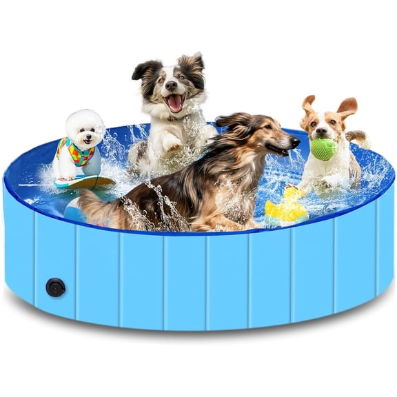 Foldable Dog Pool - Collapsible Pet Swimming Pool, Hard Plastic Pet Bath Tub with Anti-Slip Bottom, Portable & Easy Drain for Indoor/Outdoor Use (48" x 12")