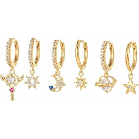 18K Gold Plated Dainty Stud Earring Sets for Women, 925 Silver Needle Hypoallergenic Asymmetric Cartilage Stud Hoop Earrings[k359]