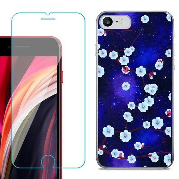 Slim-Fit Fashion Gel Phone Case for iPhone SE 2022, with Tempered Glass Screen Protector, by OneToughShield ® - Blossom Stars