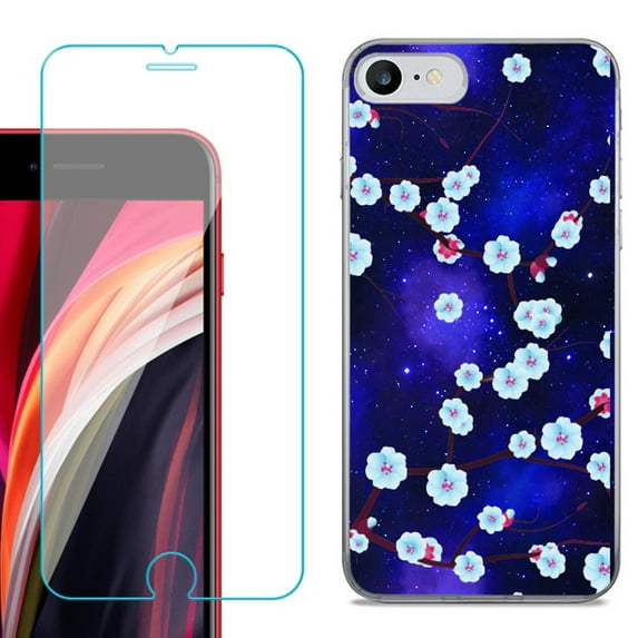 Slim-Fit Fashion Gel Phone Case for iPhone SE 2022, with Tempered Glass Screen Protector, by OneToughShield ® - Blossom Stars