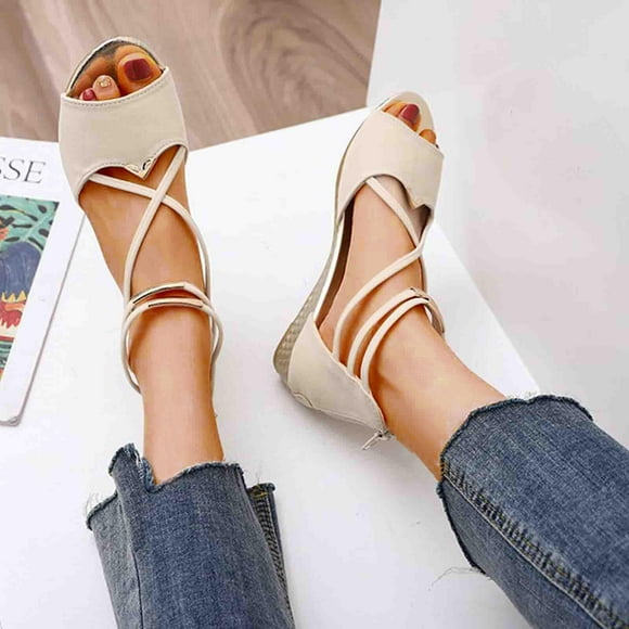 Pisexur Sandals Womens Women's Fish Mouth Slippers Poe Heel Belt Bag Heel Back Zipper Roman Sandals Sandales Pour Femmes